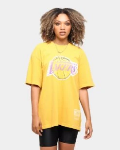 Mitchell & Ness Los Angeles Lakers Oversized TM CLR Logo Vintage T-Shirt Faded Yellow
