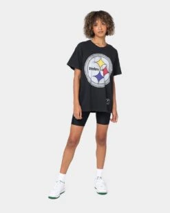 Mitchell & Ness Pittsburgh Steelers Oversized Logo Short Sleeve Vintage T-Shirt Vintage Black -Culture Kings Shop 02028883 YV009 womens 0020