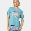 Majestic Athletic Women's Miami Dolphins Vintage NFL Logo T-Shirt Tonic Turquoise -Culture Kings Shop 02031775 YT083 womens 0010
