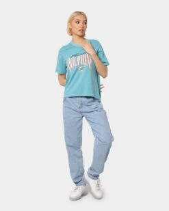 Majestic Athletic Women's Miami Dolphins Vintage NFL Logo T-Shirt Tonic Turquoise -Culture Kings Shop 02031775 YT083 womens 0020