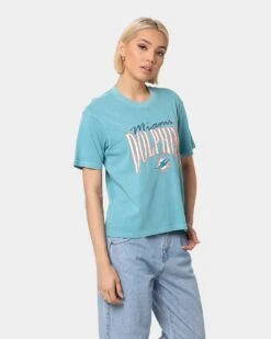 Majestic Athletic Women's Miami Dolphins Vintage NFL Logo T-Shirt Tonic Turquoise -Culture Kings Shop 02031775 YT083 womens 0050