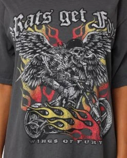 Rats Get Fat Wings Of Fury Vintage T-Shirt Black Dye -Culture Kings Shop 02032270 YB929 womens 0030
