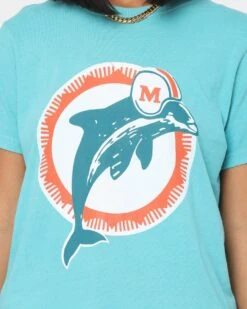 Mitchell & Ness Women's Miami Dolphins Vintage NFL Big Logo T-Shirt Faded Aqua -Culture Kings Shop 02033797 YF435 womens 0030