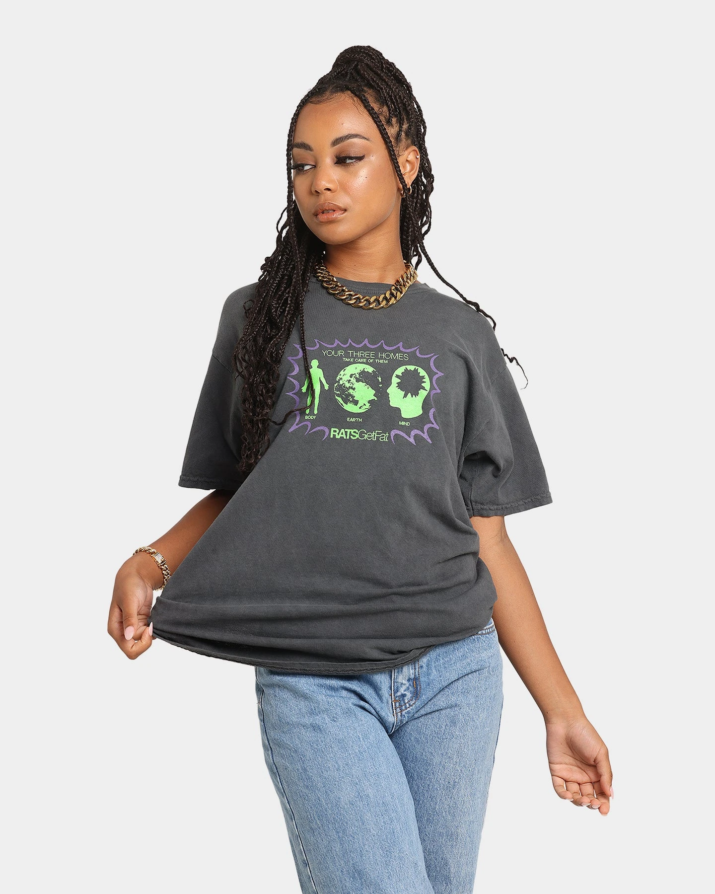 Rats Get Fat Three Homes Vintage T-Shirt Off Black 3 Rats Get Fat Three Homes Vintage T-Shirt Off Black