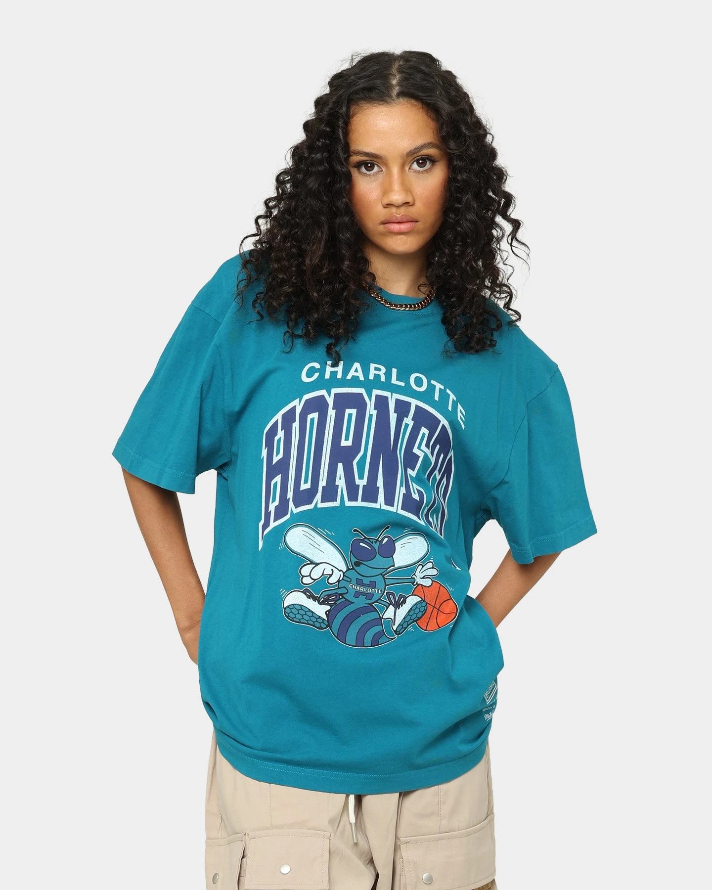 Mitchell & Ness Charlotte Hornets XL Arch Vintage T-Shirt Faded Teal 3 Mitchell & Ness Charlotte Hornets XL Arch Vintage T-Shirt Faded Teal