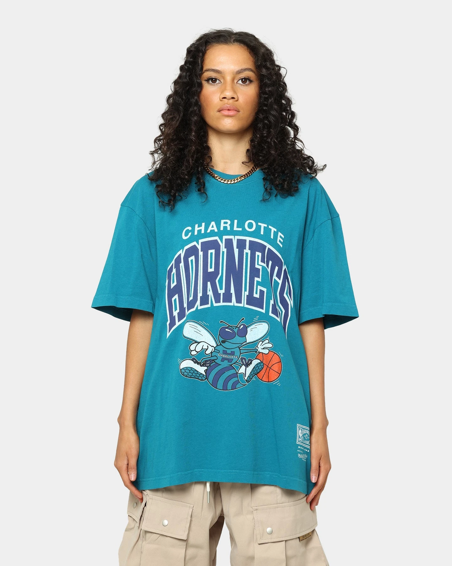 Mitchell & Ness Charlotte Hornets XL Arch Vintage T-Shirt Faded Teal 5 Mitchell & Ness Charlotte Hornets XL Arch Vintage T-Shirt Faded Teal - Image 3