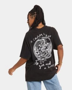 Goat Crew Cowboy Drawing Vintage T-Shirt Black Wash -Culture Kings Shop 02036154 YB295 womens 0040