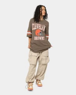 Majestic Athletic Cleveland Browns Vintage Sport Stripe Oversized T-Shirt Faded Brown -Culture Kings Shop 02036587 YF069 womens 0020