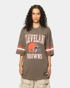 Majestic Athletic Cleveland Browns Vintage Sport Stripe Oversized T-Shirt Faded Brown -Culture Kings Shop 02036587 YF069 womens 0030