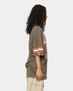 Majestic Athletic Cleveland Browns Vintage Sport Stripe Oversized T-Shirt Faded Brown -Culture Kings Shop 02036587 YF069 womens 0050