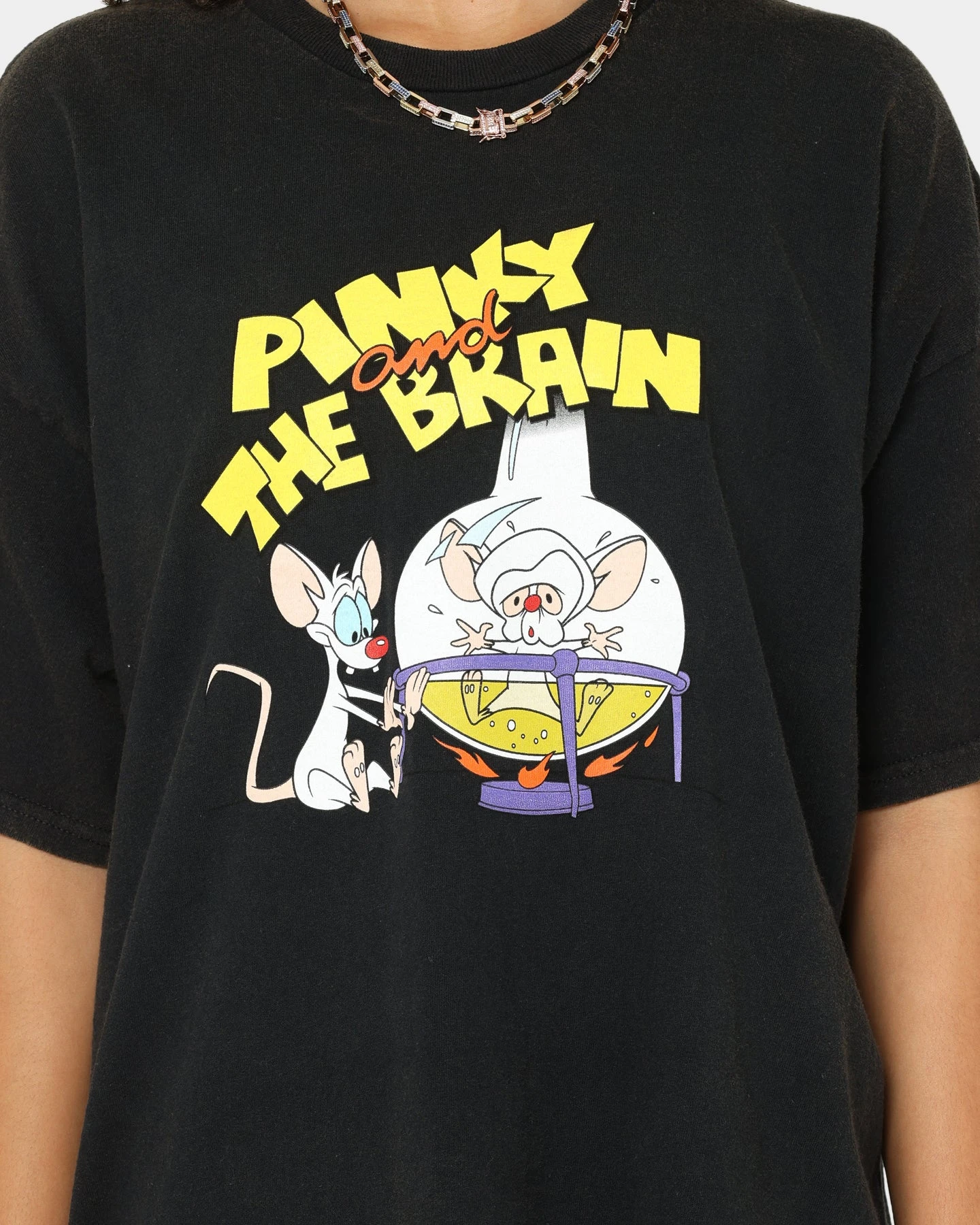 American Thrift X Pinky And The Brain Pinky And The Brain Vintage T-Shirt Black Wash 6 American Thrift X Pinky And The Brain Pinky And The Brain Vintage T-Shirt Black Wash - Image 4
