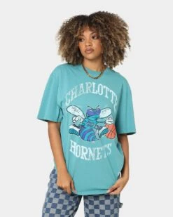 Mitchell & Ness Charlotte Hornets XL Arch Vintage T-Shirt Faded Aqua