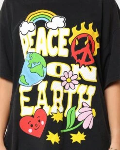 Goat Crew Peace On Earth Vintage T-Shirt Washed Black -Culture Kings Shop 02039896 YW607 womens 0030