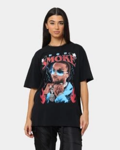 Pop Smoke Flames Vintage T-Shirt Washed Black