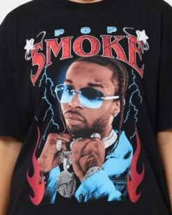 Pop Smoke Flames Vintage T-Shirt Washed Black -Culture Kings Shop 02040826 YW607 womens 0030