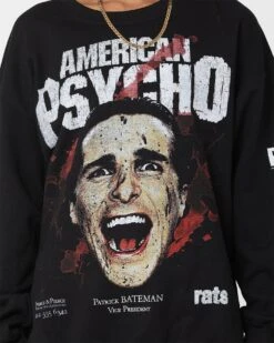 Rats Get Fat X American Psycho American Psycho Crewneck Black -Culture Kings Shop 02045829 YB001 womens 0040