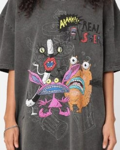 American Thrift X Aaahh!!! Real Monsters Monsters Heavyweight Vintage T-Shirt Black Wash -Culture Kings Shop 02046239 YB295 womens 0040