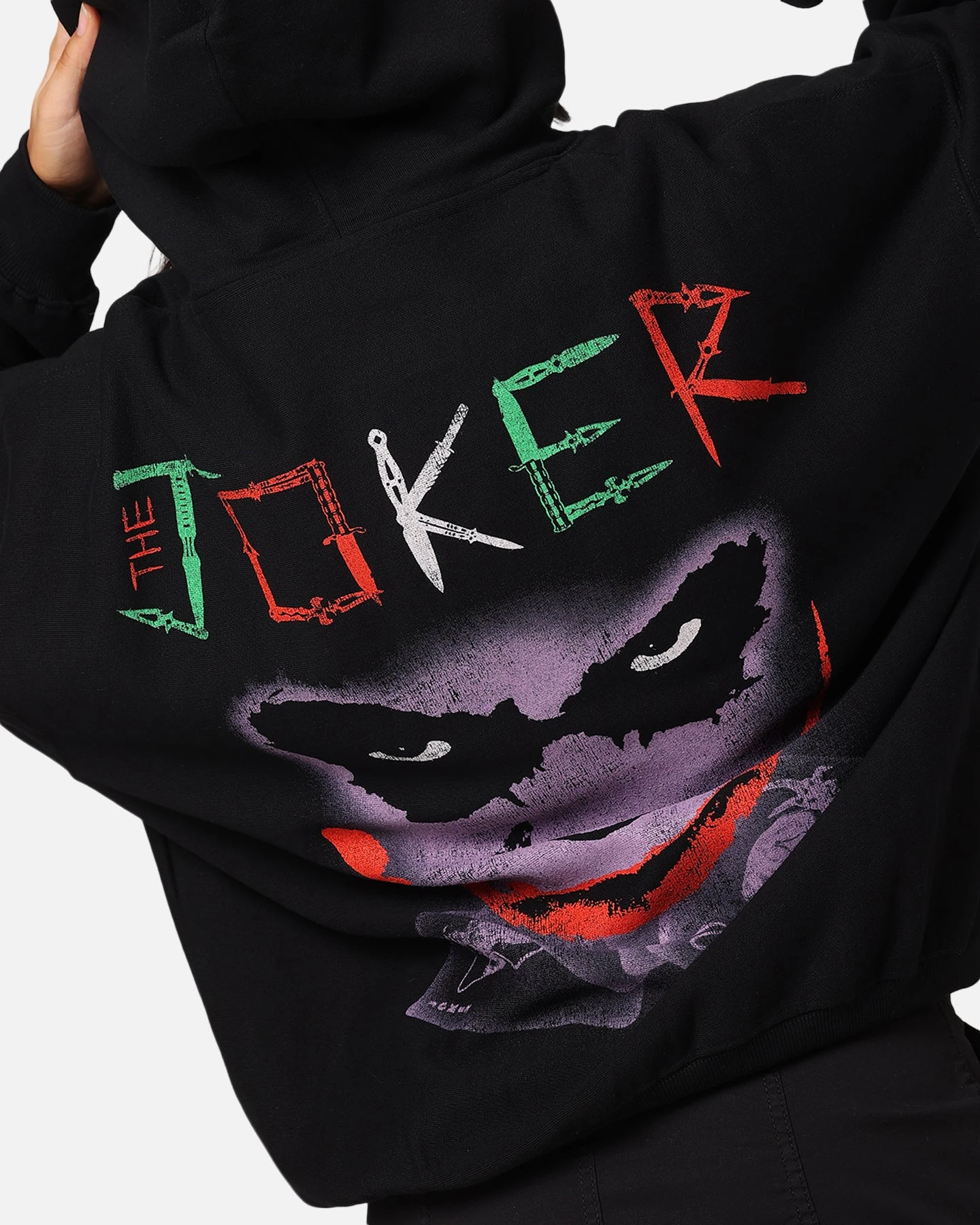 American Thrift X DC Batman The Joker Scars Premium Hoodie Black 11 American Thrift X DC Batman The Joker Scars Premium Hoodie Black - Image 9