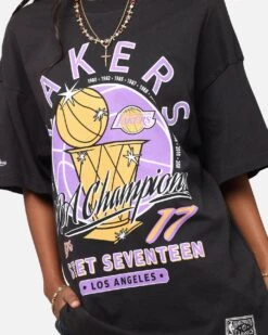 Mitchell & Ness Los Angeles Lakers Champions Report "Champ Pack" T-Shirt Faded Black -Culture Kings Shop 02051329 YB554 womens 00070