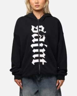 Saint Morta Gothic Distressed Zip Hoodie Black