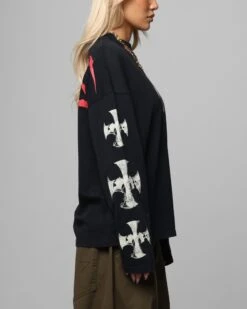 Loiter Cross Long Sleeve T-Shirt Black Acidwash 15 Loiter Cross Long Sleeve T-Shirt Black Acidwash -Culture Kings Shop 02052245 YB017 womens 0000050