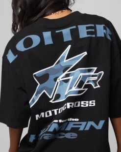 Loiter Motocross Vintage T-Shirt Black/Navy Blue 16 Loiter Motocross Vintage T-Shirt Black/Navy Blue -Culture Kings Shop 02052634 YB923 womens 00070