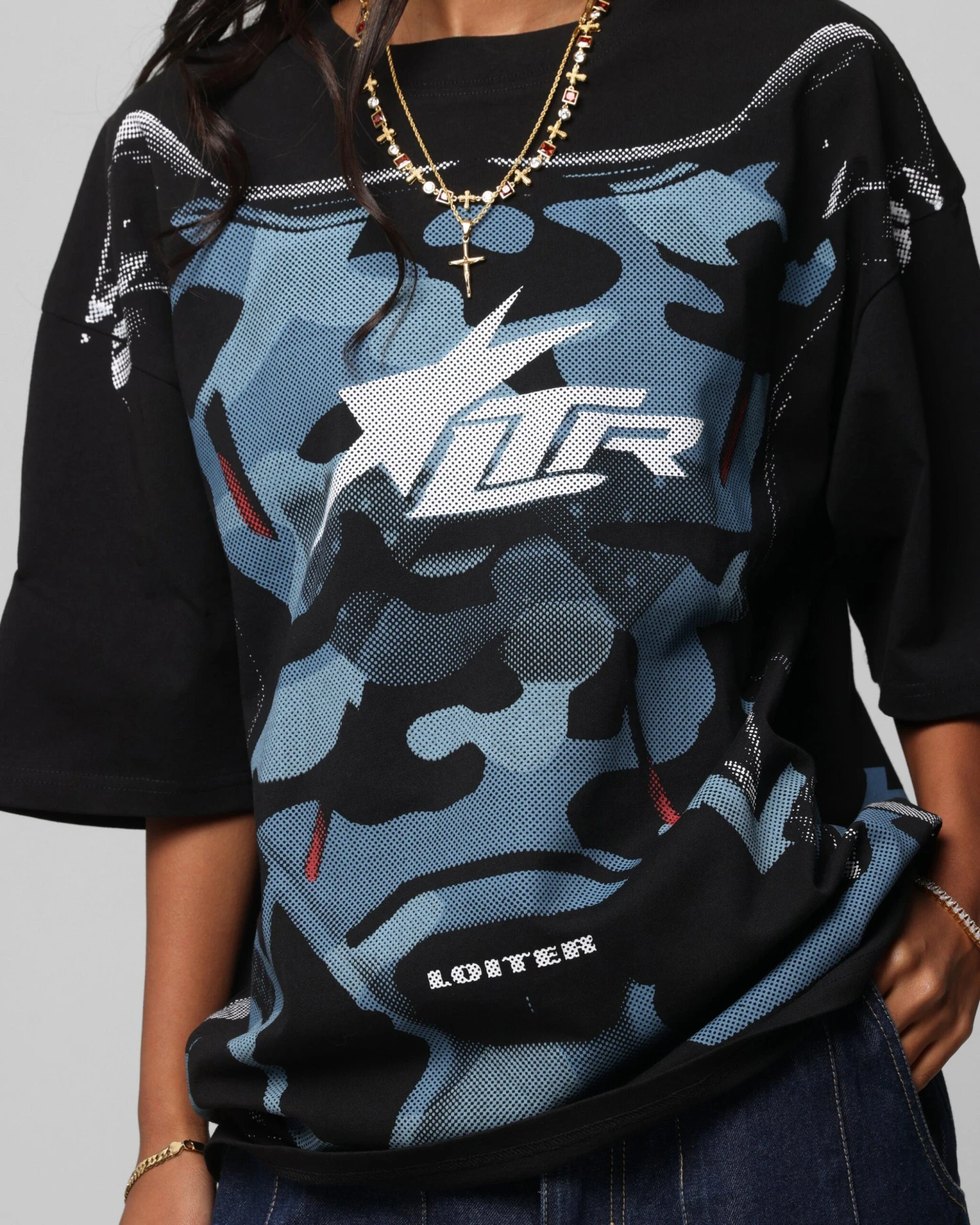 Loiter Motocross Vintage T-Shirt Black/Navy Blue 10 Loiter Motocross Vintage T-Shirt Black/Navy Blue - Image 8