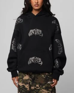 Loiter Metal Rhinestone Hoodie Black