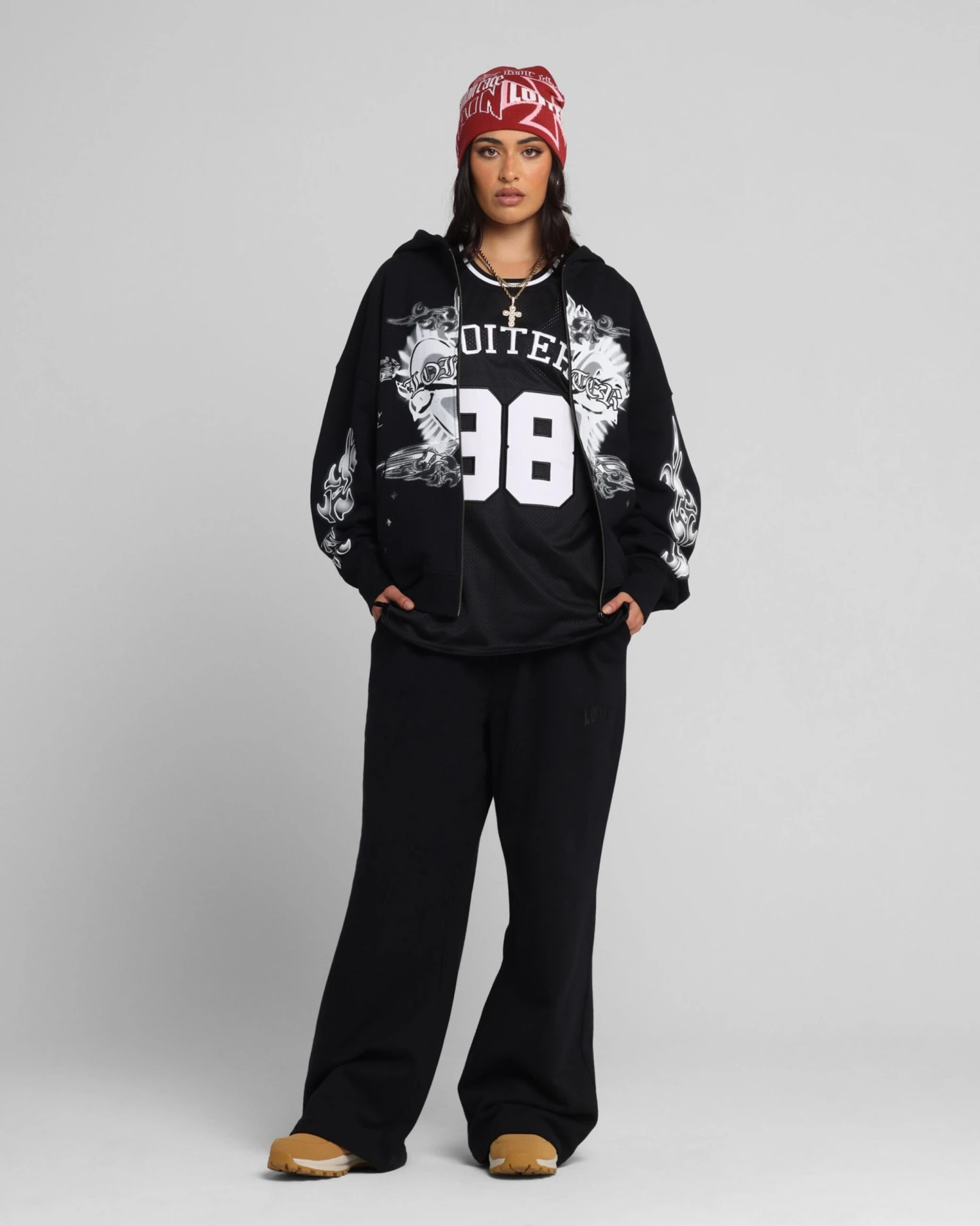 Loiter Hearts Zip Hoodie Black 5 Loiter Hearts Zip Hoodie Black - Image 3