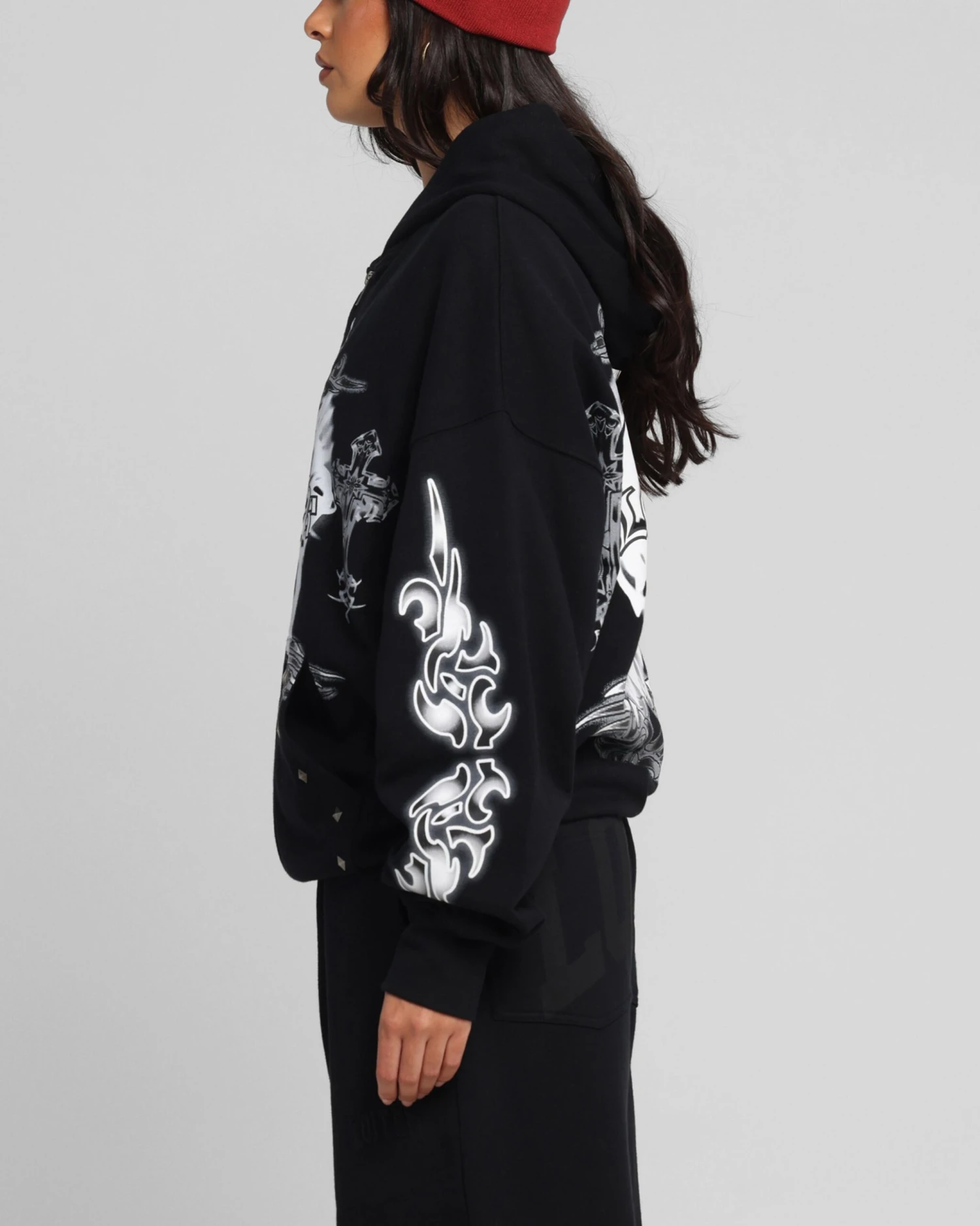 Loiter Hearts Zip Hoodie Black 8 Loiter Hearts Zip Hoodie Black - Image 6