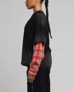 Loiter Layered Flannel T-Shirt Black/Red -Culture Kings Shop 02053284 YB004 womens 0050