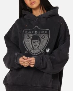 Mitchell & Ness Las Vegas Raiders Distressed Rhinestone Logo Hoodie Faded Black -Culture Kings Shop 02053302 YB554 womens 0060