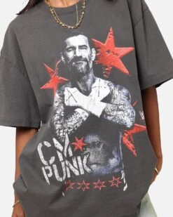 Culture Kings X WWE CM Punk Heavyweight T-Shirt Black Wash -Culture Kings Shop 02053454 YB295 womens 00070