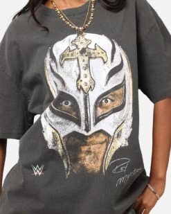 Culture Kings X WWE Rey Mysterio Big Head Heavyweight T-Shirt Black Wash -Culture Kings Shop 02053460 YB295 womens 00070