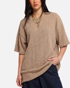 XXIII Rib Knit T-Shirt Tan Marle -Culture Kings Shop 02053655 YT244 womens 0060